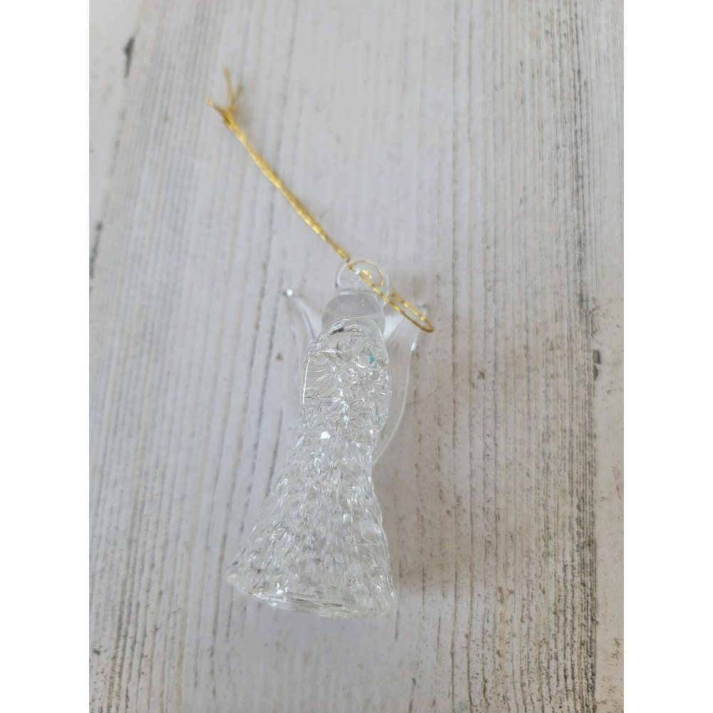 Glass wing angel halo clear ornament Xmas decor